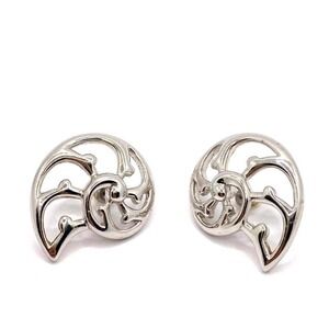 Trifari Earrings Silver Tone Vintage Cone Shell Design